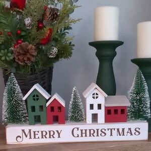 Festive Pre-lit Christmas Village Decoration - Red, Green, White